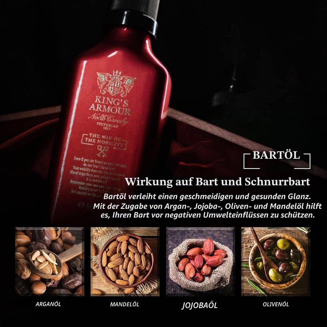 King’s Armour Bartöl (50 ml) – macht weich, stärkt, lässt den Bart wachsen und pflegt ihn – Einzigar