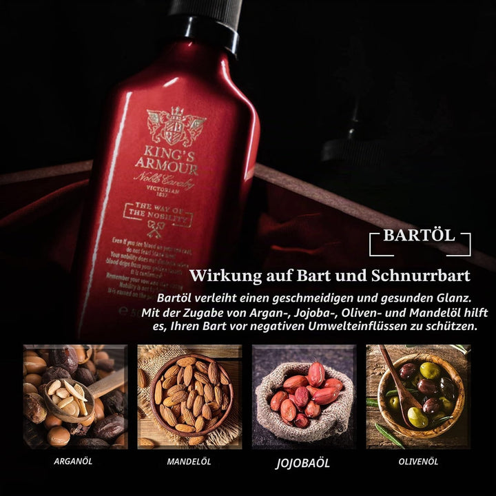 King’s Armour Bartöl (50 ml) – macht weich, stärkt, lässt den Bart wachsen und pflegt ihn – Einzigar