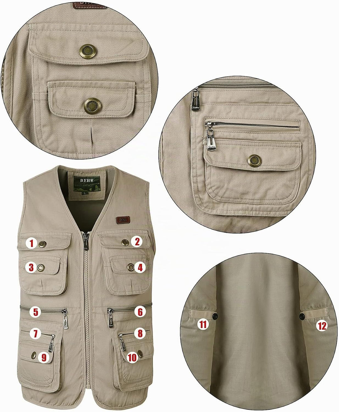 KTWOLEN Herren Angelweste Outdoor Jagdweste Fotografie Ärmellose Jacke Angelwesten Arbeitsweste Werk