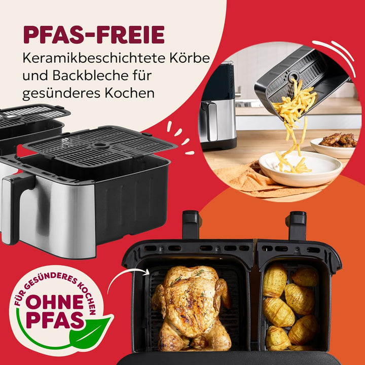 Instant Pot Vortex Dual PFAS-freie Heissluftfritteuse, gross, 11 l, zwei Körbe, 7 l + 4 l, 8 in 1 –