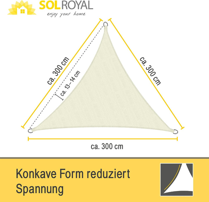 Sol Royal Sonnensegel dreieckig wasserdurchlässig HDPE UV Sonnenschutz Pool 3x3x3 m Dreieck Creme, 3