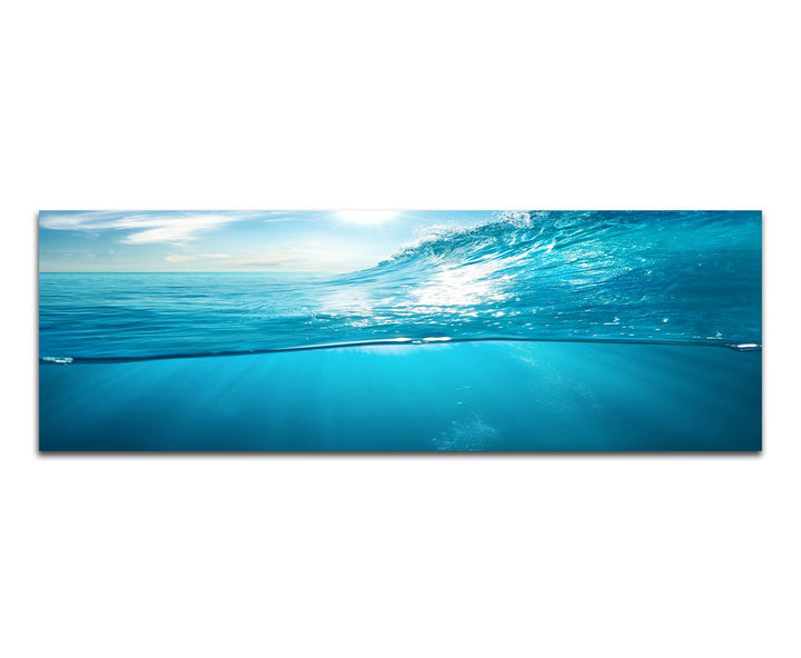 Paul Sinus Art Panoramabild auf Leinwand und Keilrahmen 150x50cm Meer Unterwasser Welle Sonnenlicht