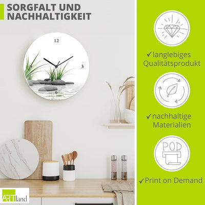 ARTLAND Wanduhr ohne Tickgeräusche Glas Funkuhr Ø 30 cm Rund Lautlos 3 D Steine Steine Funkuhr, Stei