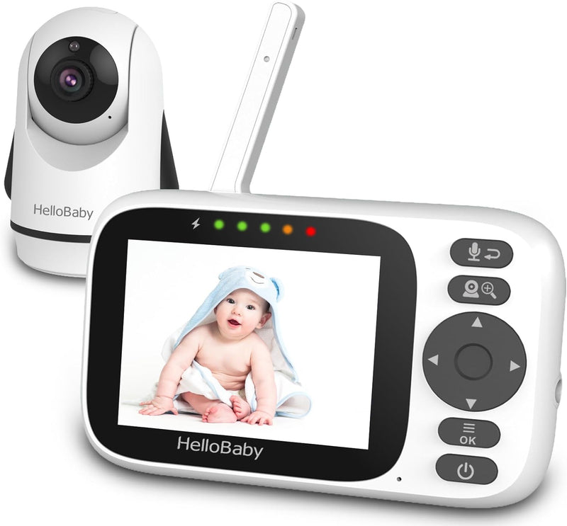 HelloBaby Babyphone mit Kamera, ferngesteuertes Schwenk-Neige-Zoom Video Babyphone und 3,2&