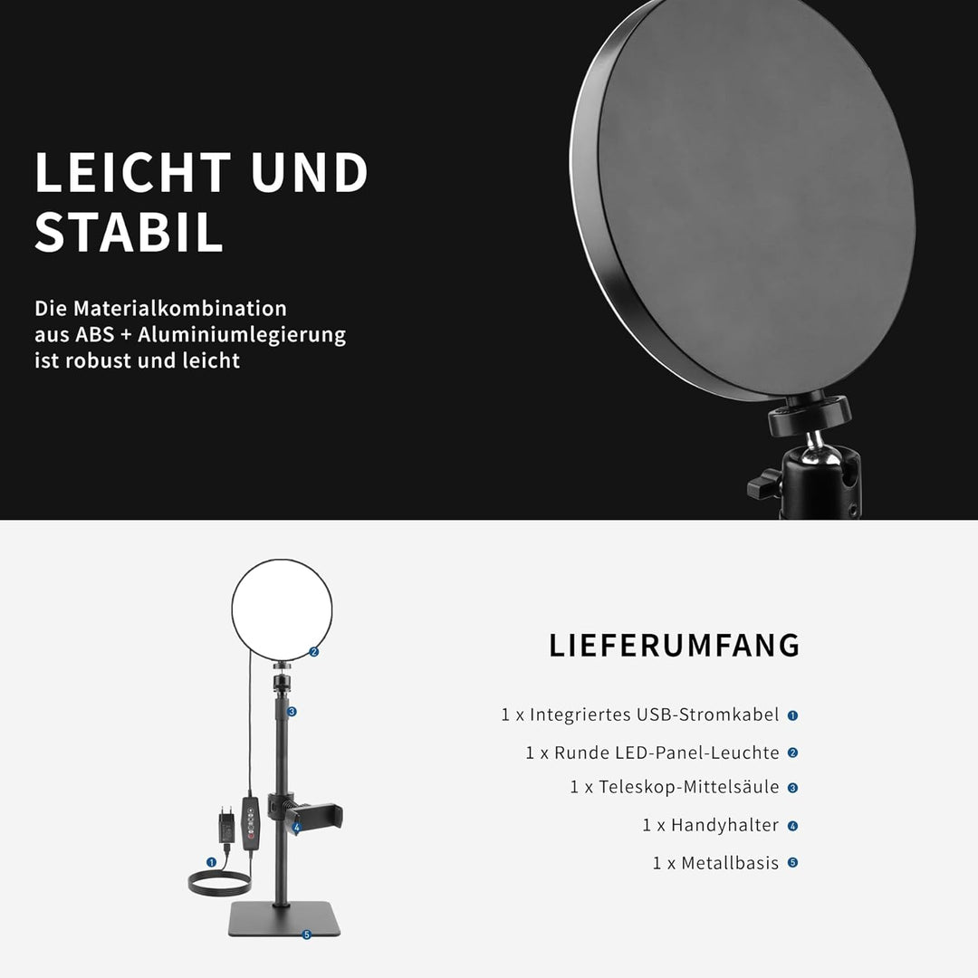 Aogled LED Ringlicht mit Handystativ, Videoleuchte mit 3 Farbmodi & 5 Helligkeitsstufen, USB-betrieb
