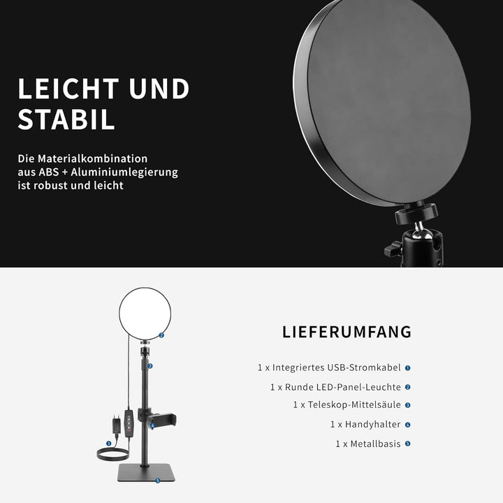 Aogled LED Ringlicht mit Handystativ, Videoleuchte mit 3 Farbmodi & 5 Helligkeitsstufen, USB-betrieb