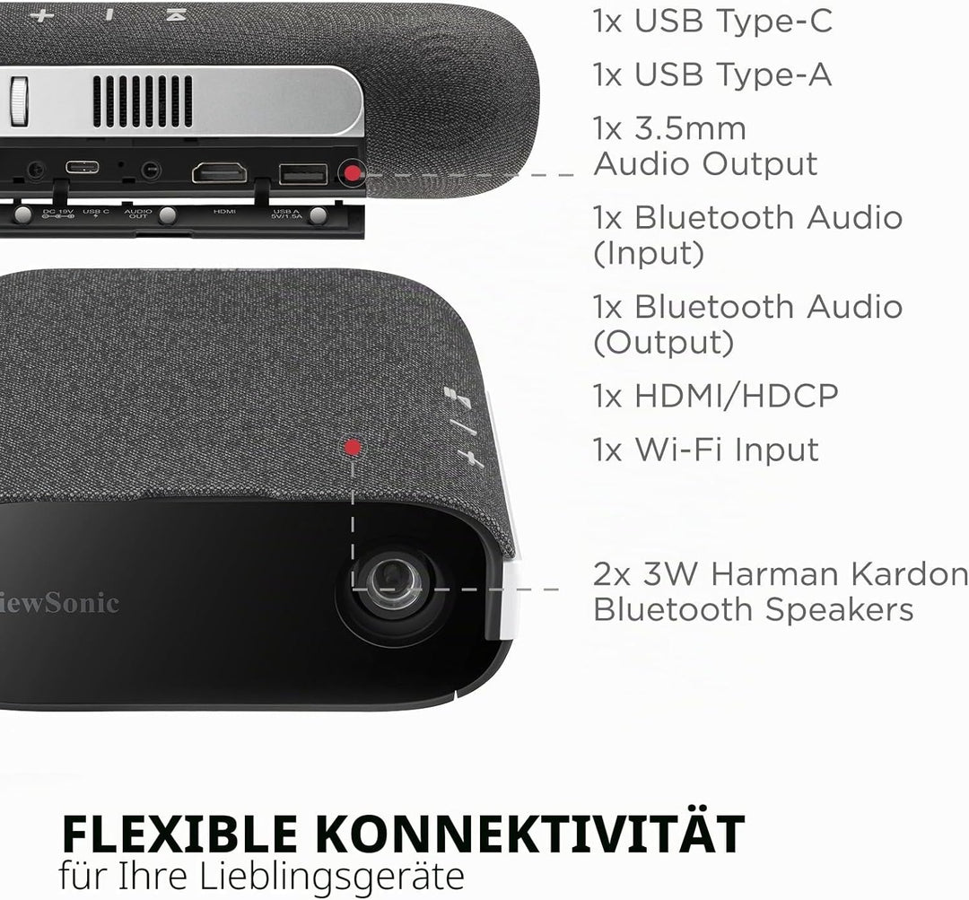 ViewSonic M1X Smart Beamer, 1080p Full HD, Portable Beamer for Outdoor/Home Cinema, Support Tablet/L