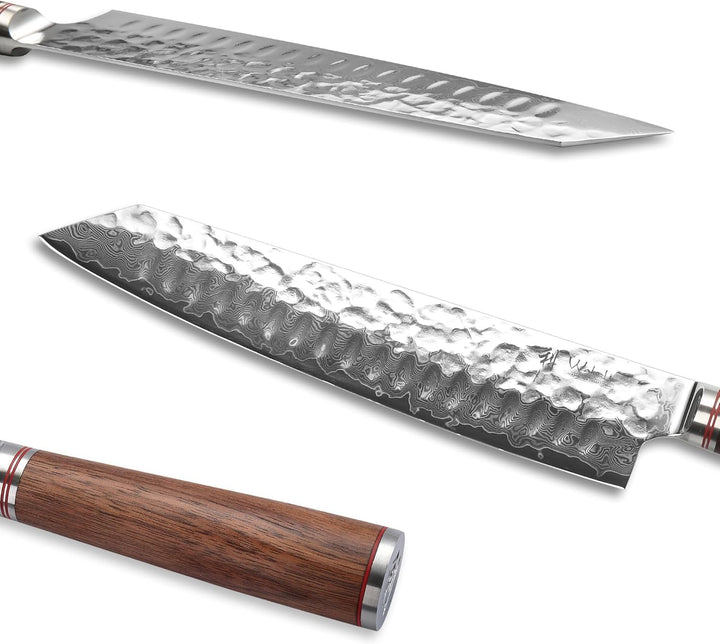 Wakoli Damast Kiritsuke Chefmesser – 20cm Klinge aus 67 Lagen VG10 Damaststahl mit Hammerschlag, erg
