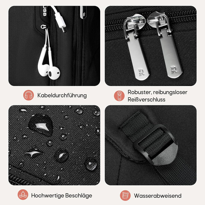 RAINSMORE Wickelrucksack Gross Baby Wickeltasche mit Wickelunterlage Schwarz | Wasserdichte Wickelta
