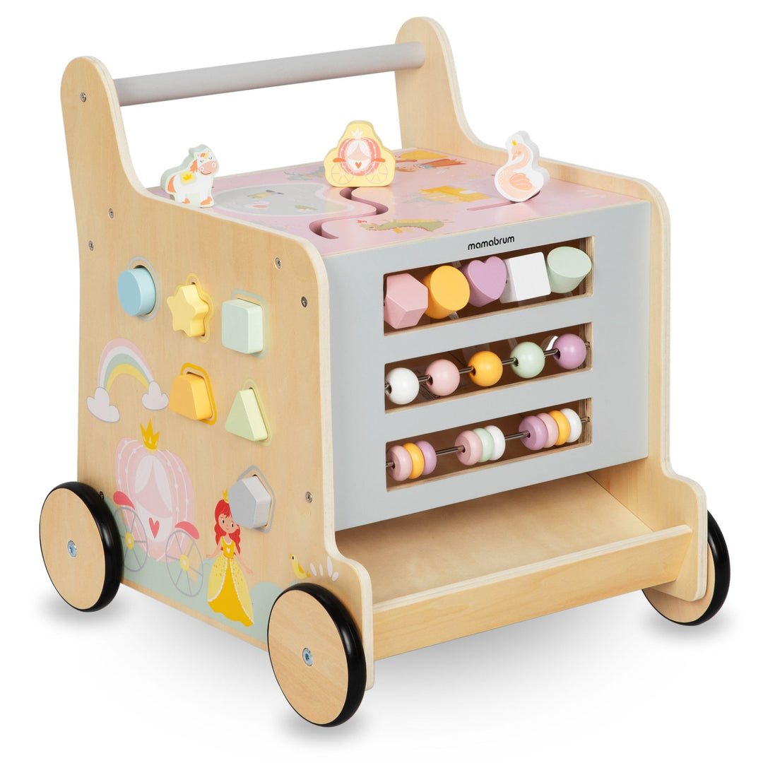 Mamabrum Holzläufer für Kinder, 2in1 Puder, Motorikwürfel, Frühkindspielzeug: Reiter, Sorter, Labyri
