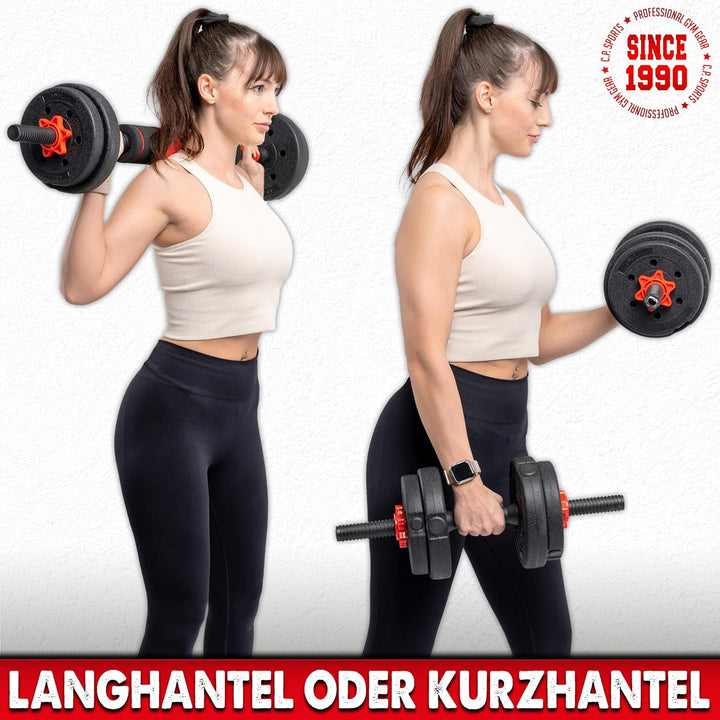 C.P.Sports 2in1 Kurzhantel & Langhantel Set 30kg / 40kg | Hantelscheiben – Gewichte – Hantelstangen