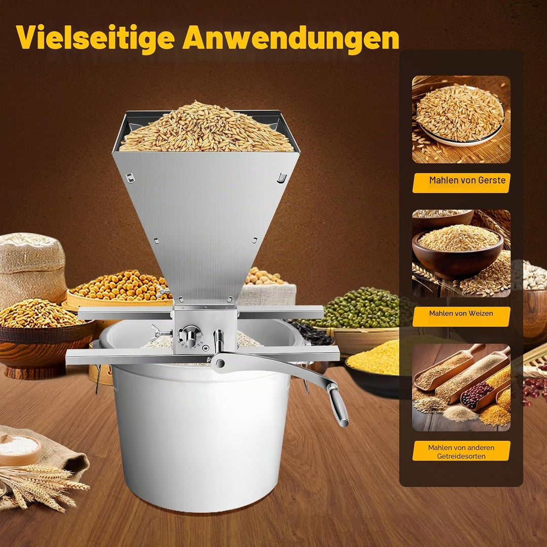 Getreidebrecher, Manuelle Getreidebrecher Schrotmühle Malzmühle mit 4L Trichter, Edelstahl Getreidem