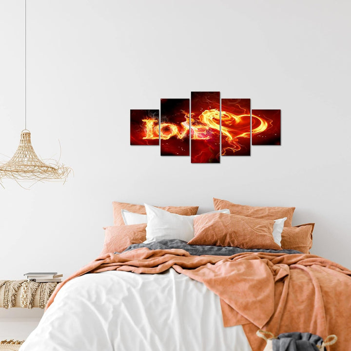 Runa Art Wandbilder Abstrakt Feuer Love 5 Teilig Bild auf Vlies Leinwand Deko Wohnzimmer Schlafzimme