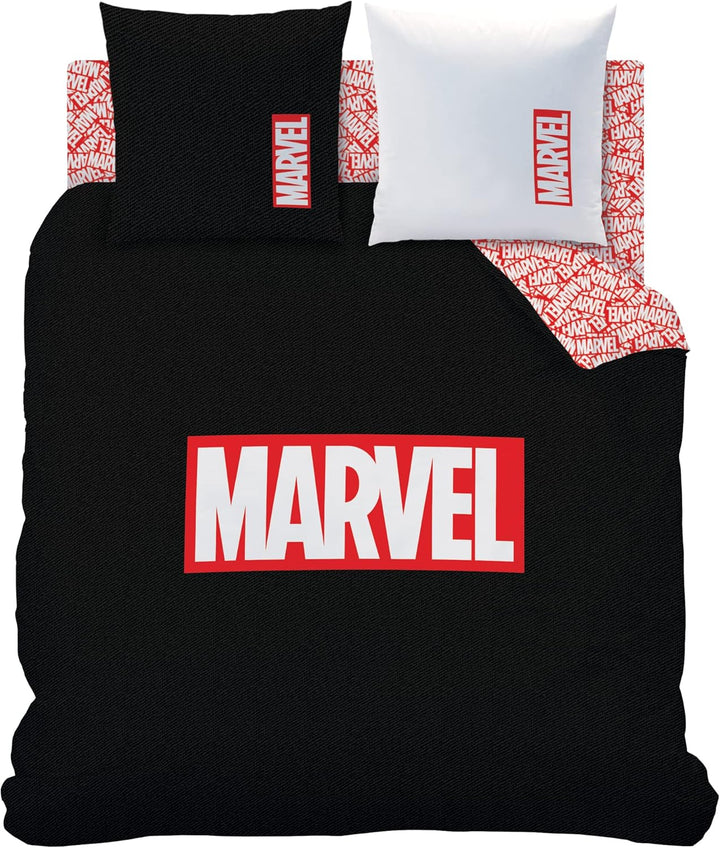 CTI Marvel Home Identity Bettwäsche, 3 Stück, Bedruckt, 100 % Baumwolle, 140 x 200 cm, Schwarz / Rot