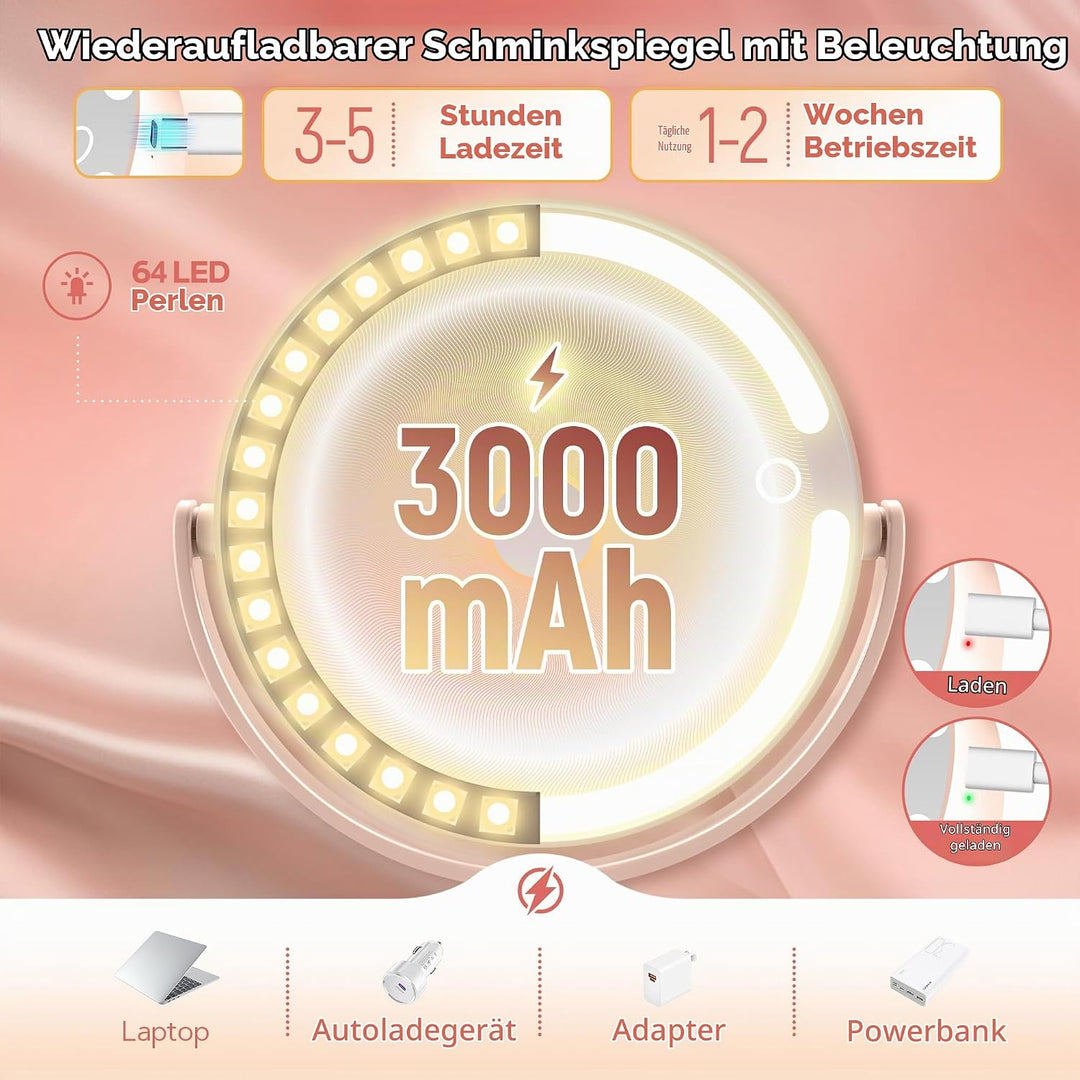 B Beauty Planet Beleuchteter Makeup Spiegel 30X Vergrösserungsspiegel mit 3 Farblicht, dimmbare LED