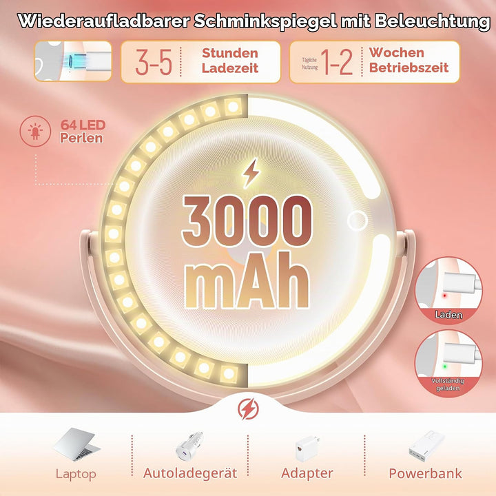 B Beauty Planet Beleuchteter Makeup Spiegel 30X Vergrösserungsspiegel mit 3 Farblicht, dimmbare LED
