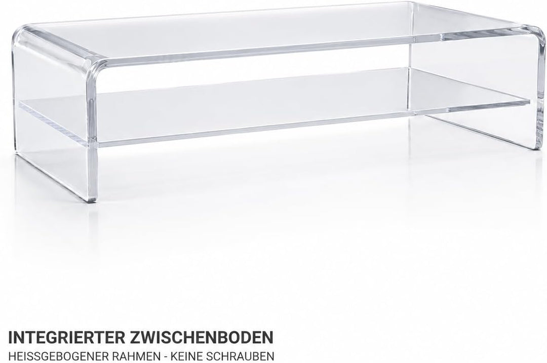Acrylglas Monitorständer transparent aus deutscher Herstellung - Exklusive Monitorerhöhung mit Zwisc