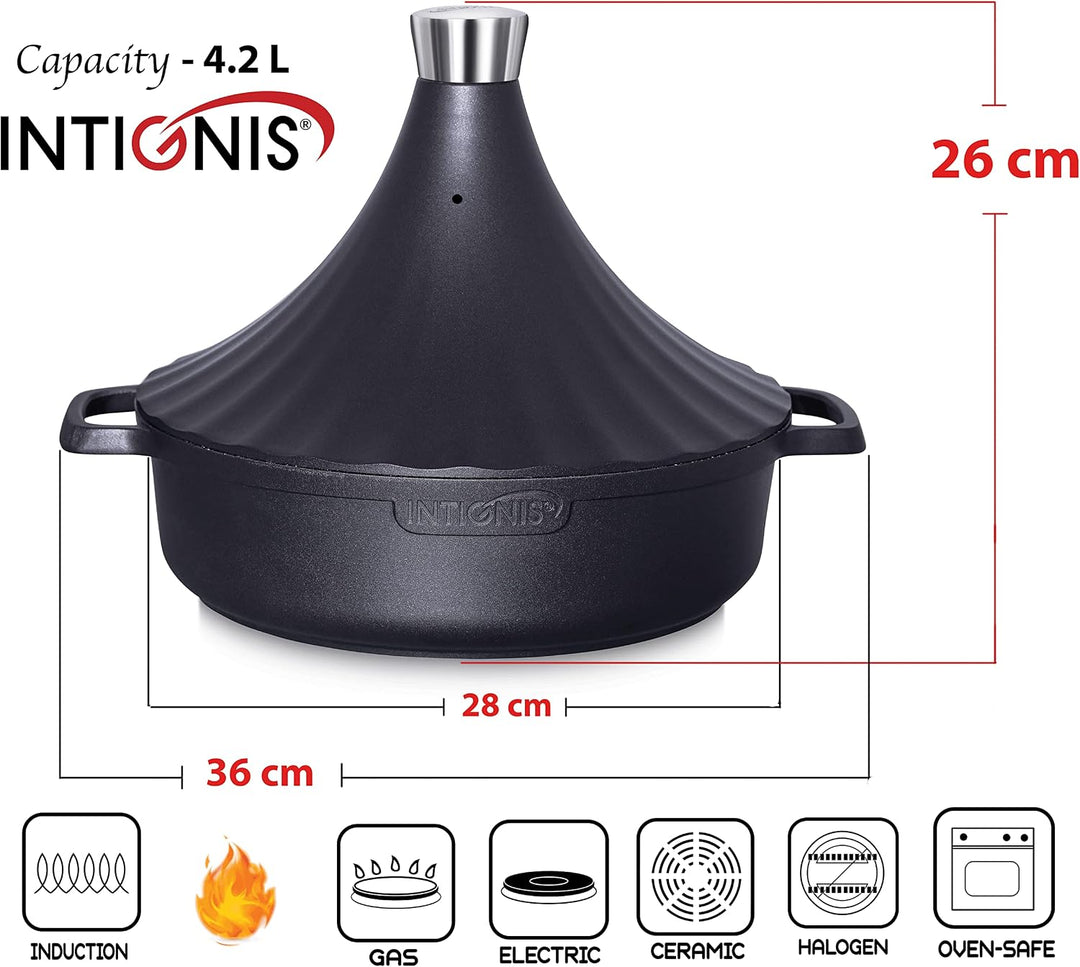 Tajine Topf Induktion 28cm / 4,2L – Marokkanischer Tagine Guss-Aluminium – Ofenfest &amp; für alle Herda