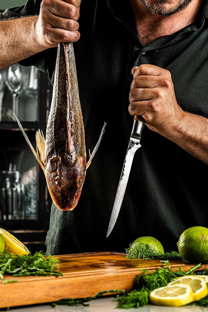 Forged Olive Filetiermesser 18cm, für Fisch und Fleisch, Fischmesser, in Holzkiste