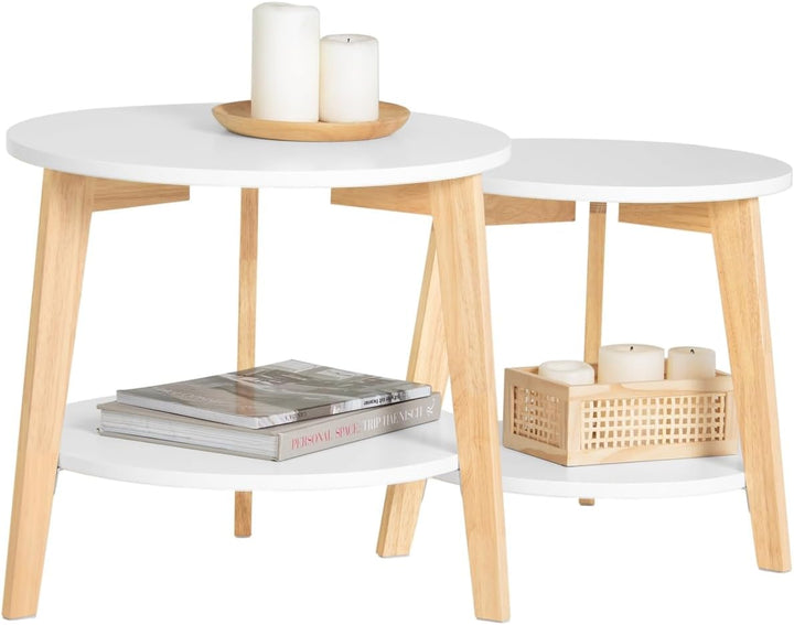 SoBuy FBT75-W 2er Set Beistelltisch mit runden Ablagen Couchtisch Sofatisch Kaffeetisch Wohnzimmerti