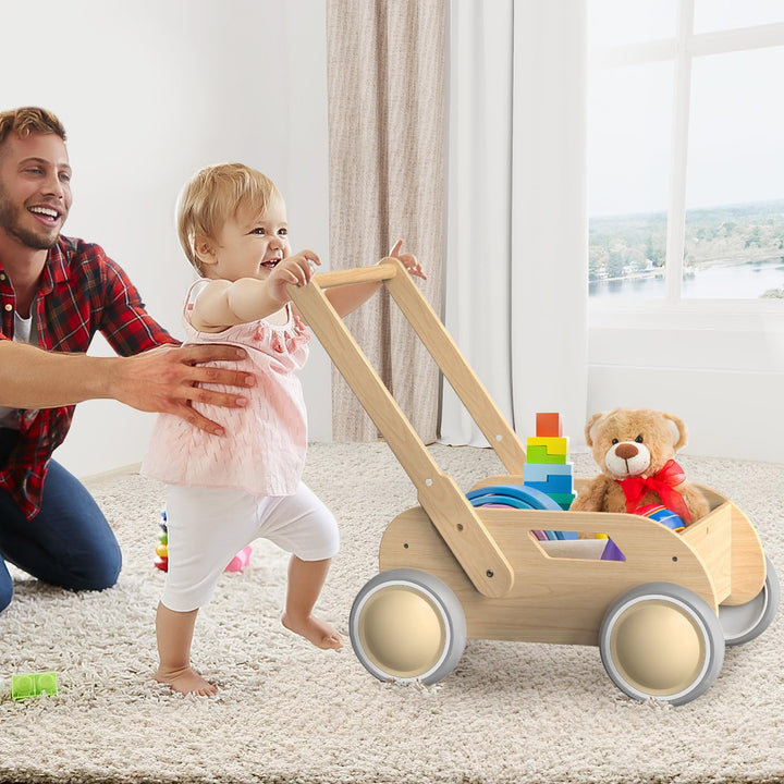Lauflernwagen Holz, Baby Lauflernhilfe für Junge und Mädchen, Toddler Push &amp; Pull Lauflernspielzeug,