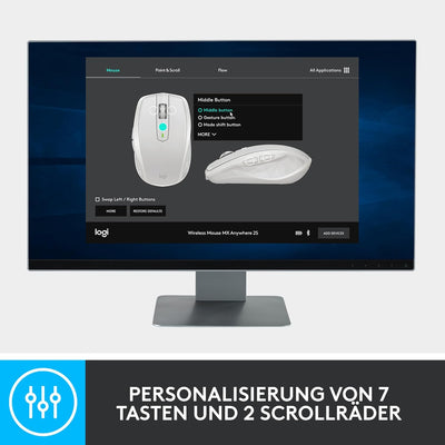 Logitech MX Anywhere 2S Bluetooth Edition kabellose Maus, mehrere Oberflächen, superschnelles Scroll