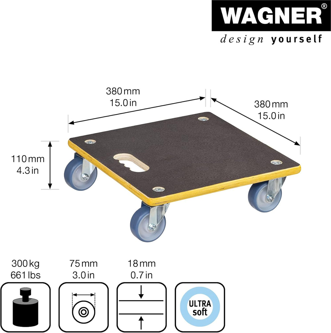Wagner Transporthilfe MM 1340 I 38 x 38 x 11 cm - Tragkraft 300 kg ideal für schwer beladene Kisten,