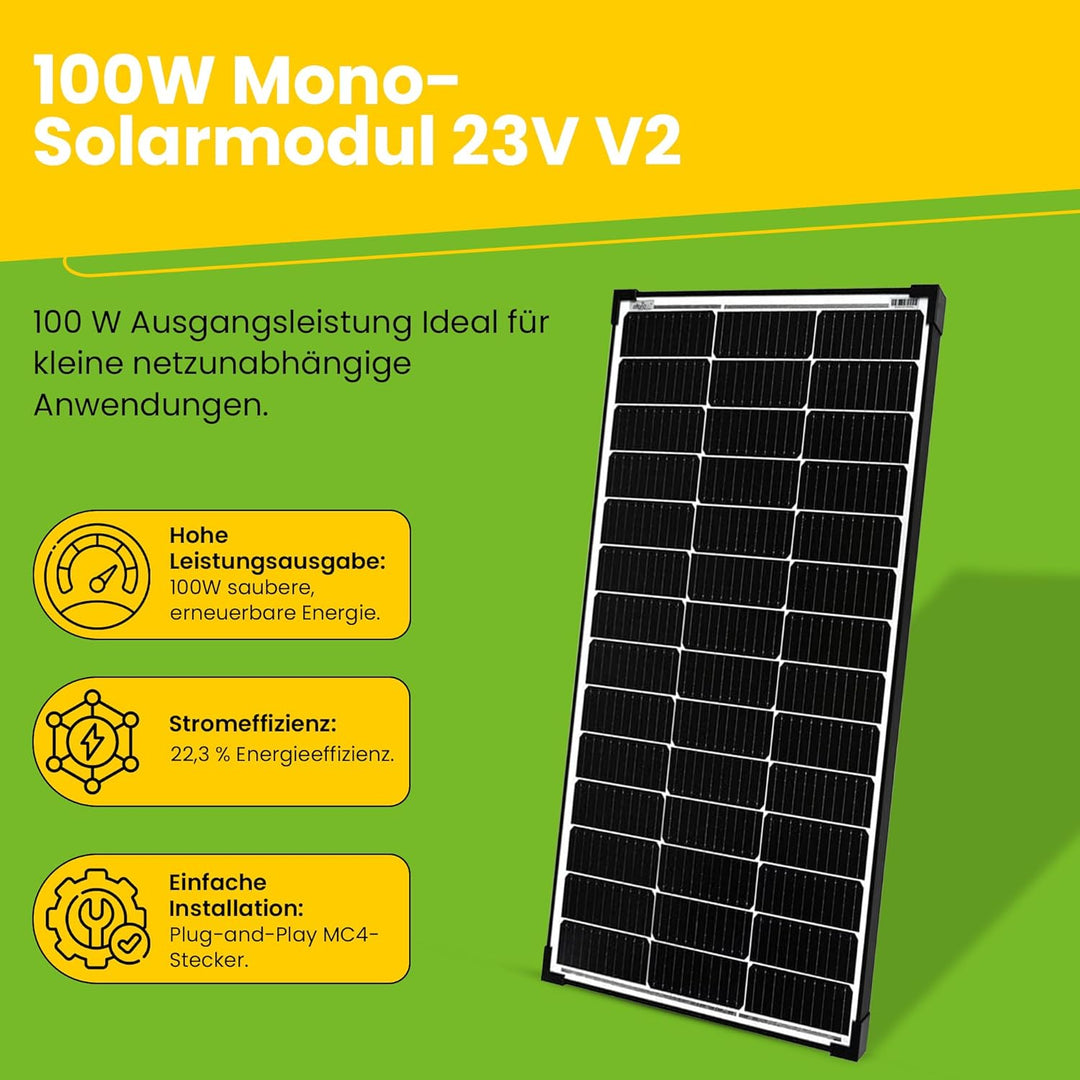 Offgridtec 100W Mono Solarpanel 23V Black Frame V2 100W 23V Schwarz, 100W 23V Schwarz
