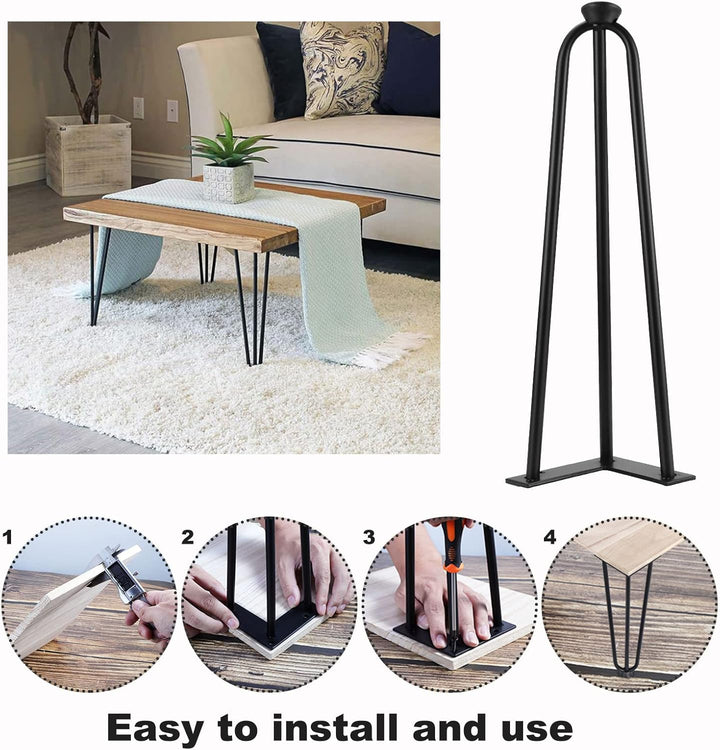 Moendergo 4er Tischbeine 3 Stangen Hairpin Tischbeine Haarnadelbeine Möbelfüsse für Esstisch Couchti