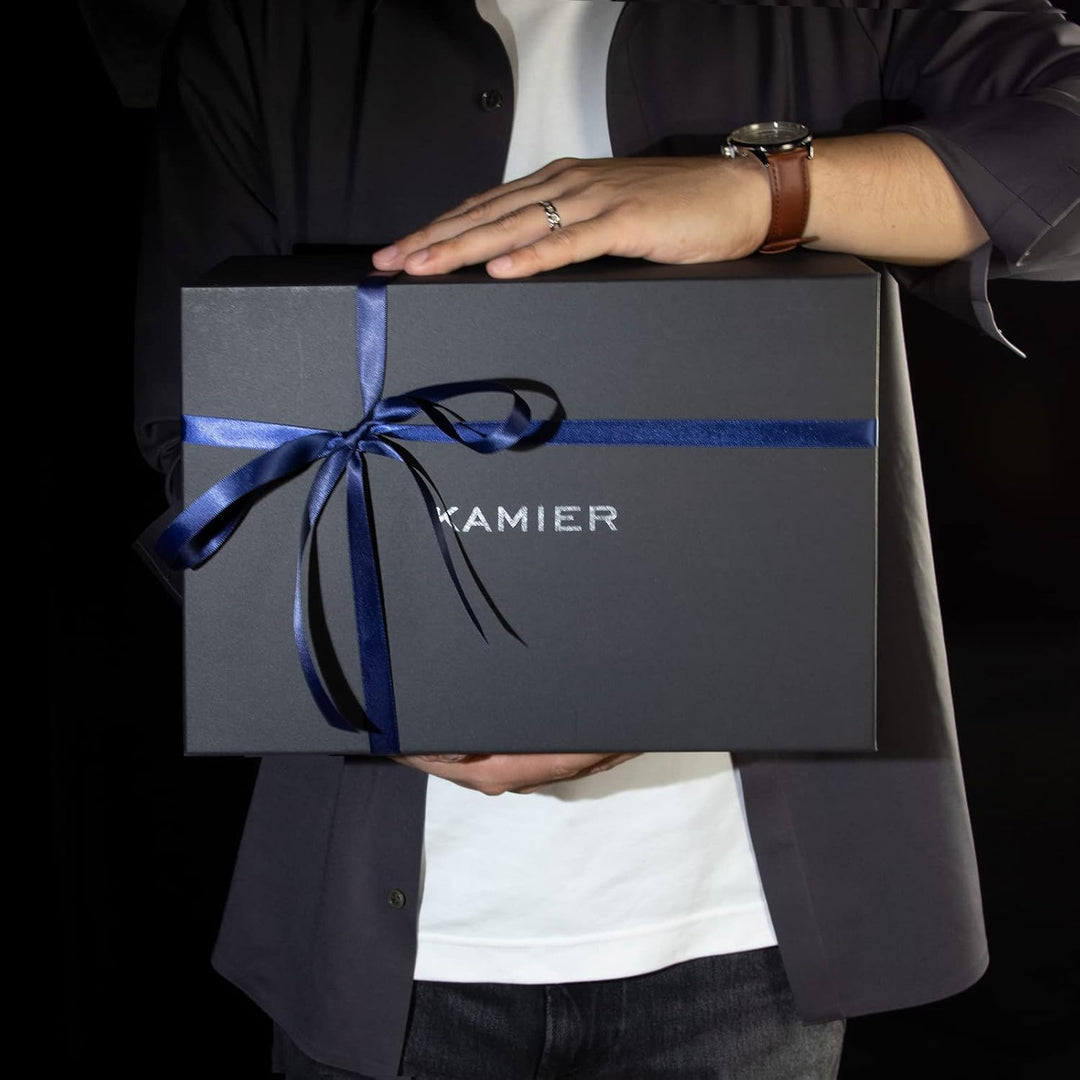 KAMIER Edle Uhrenbox Herren mit 10 Fächern, 2 Ebenen, Acryl-Deckel, Schublade &amp; herausnehmbaren Kiss