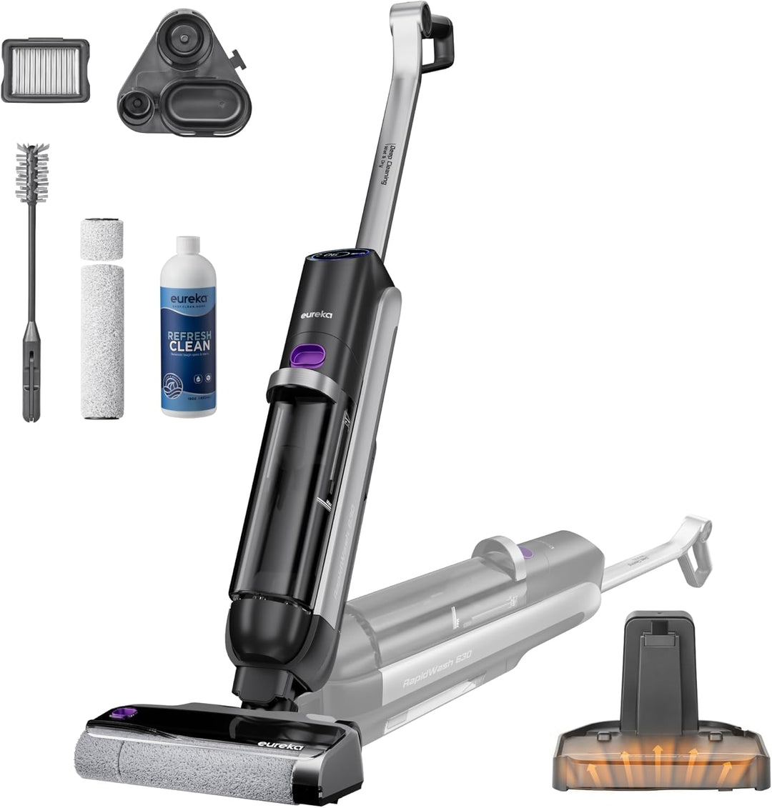 Eureka RapidWash NEW630 Nass Trockensauger Kabelloser Staubsauger mit 170° Neigung,50°C Heisslufttro