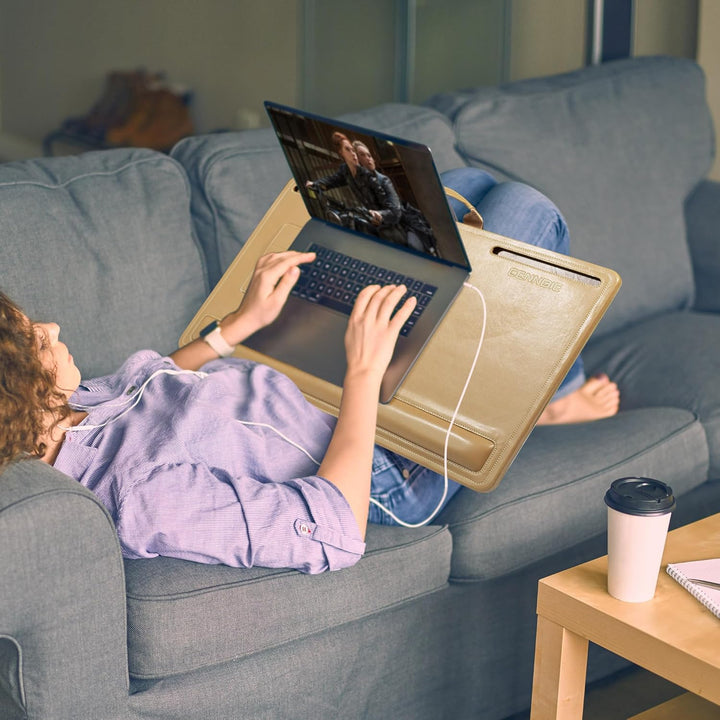 CENNBIE Extragrosser Laptoptisch aus Leder mit Memory-Schaum-Kissen, 60x40 cm, verstellbar für Lapto