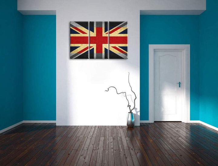Landesflagge von England schwarz/weiss 3-Teiler Leinwandbild 120x80 Bild auf Leinwand, XXL riesige B