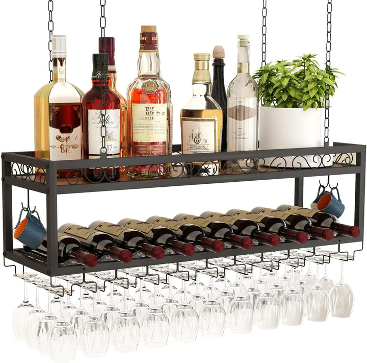 Deckenregal Weinregal Hängends Höhenverstellbare Deckenweinregal mit Glashalter Eisenkette Verstellb