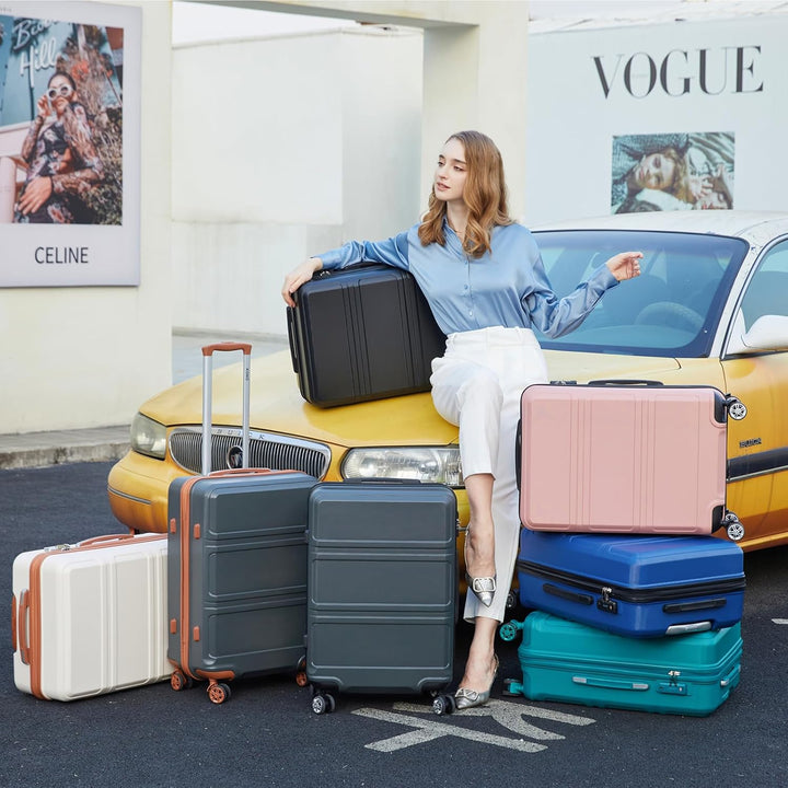 KONO Koffer Trolley Reisekoffer aus ABS+PC – Leichter Hartschalenkoffer mit 4 Zwillingsrollen und TS