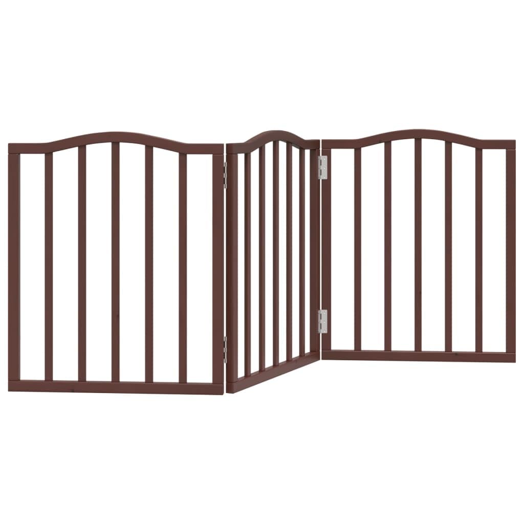 3-TLG. Hundetor faltbar Braun Eiche-Optik aus Pappelholz 150 cm freistehend für kleine und mittelgro