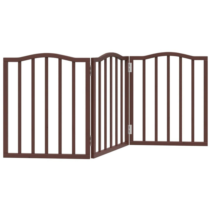 3-TLG. Hundetor faltbar Braun Eiche-Optik aus Pappelholz 150 cm freistehend für kleine und mittelgro