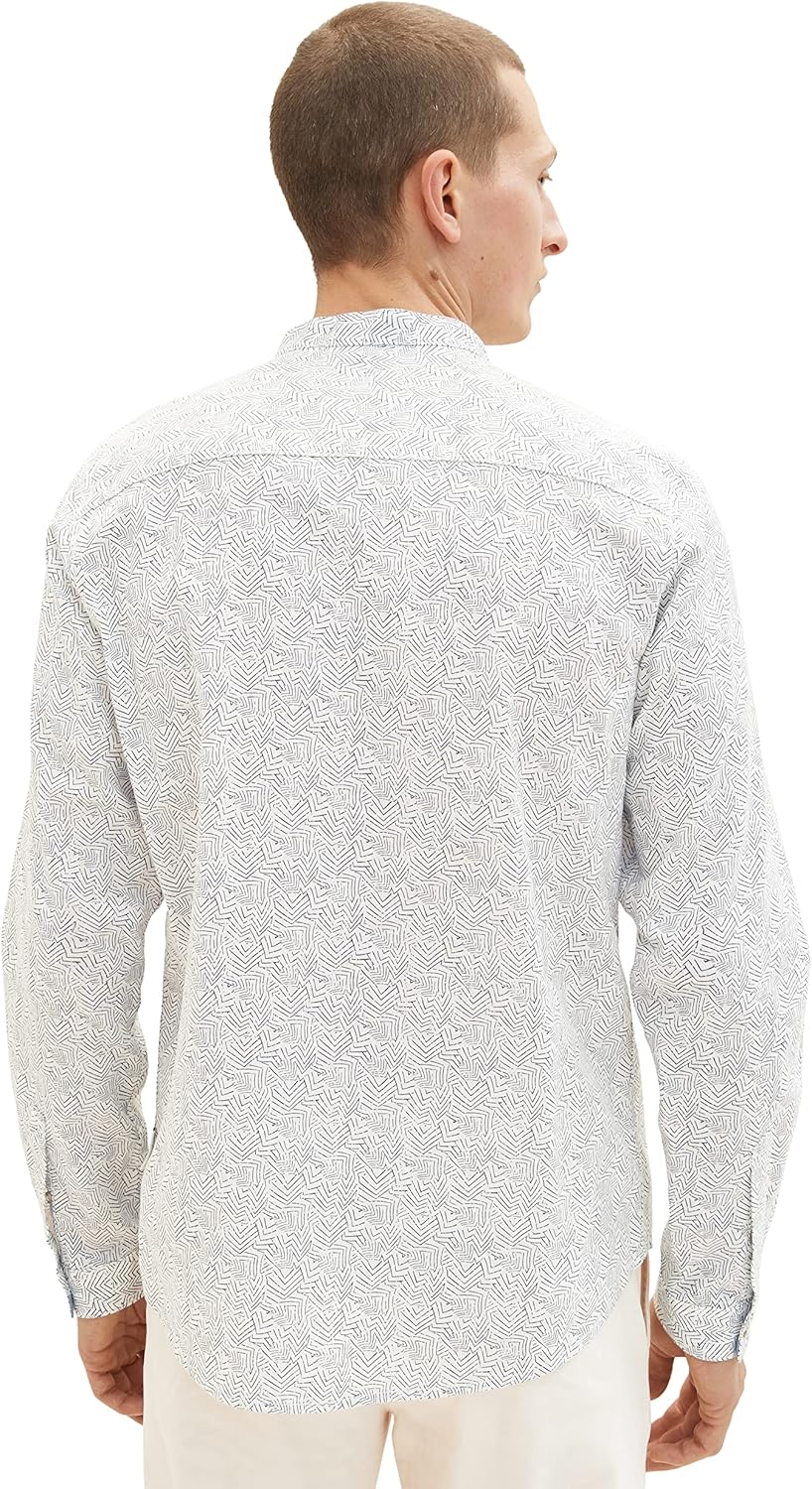 TOM TAILOR Herren Hemd mit Stehkragen aus Leinen XXL 31281 - Offwhite Leaf Structure Design, XXL 312