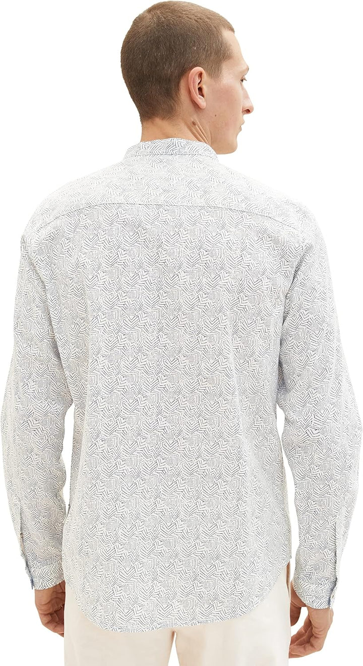 TOM TAILOR Herren Hemd mit Stehkragen aus Leinen XXL 31281 - Offwhite Leaf Structure Design, XXL 312
