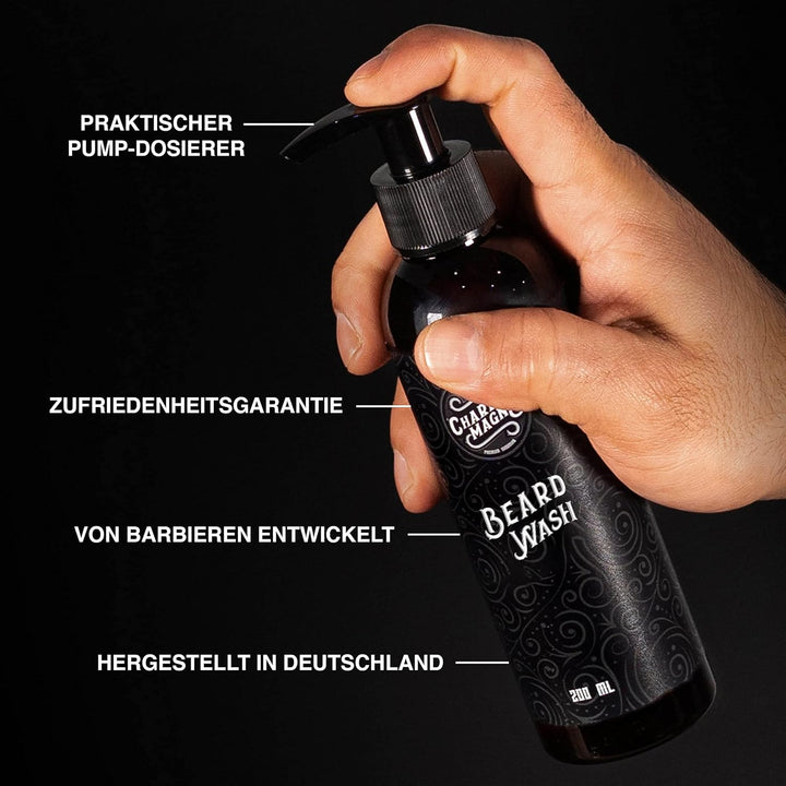 Charlemagne Bartshampoo - 200 ml - Barbershop-Erlebnis & Bart Styling für trockene Haut - Bartshampo