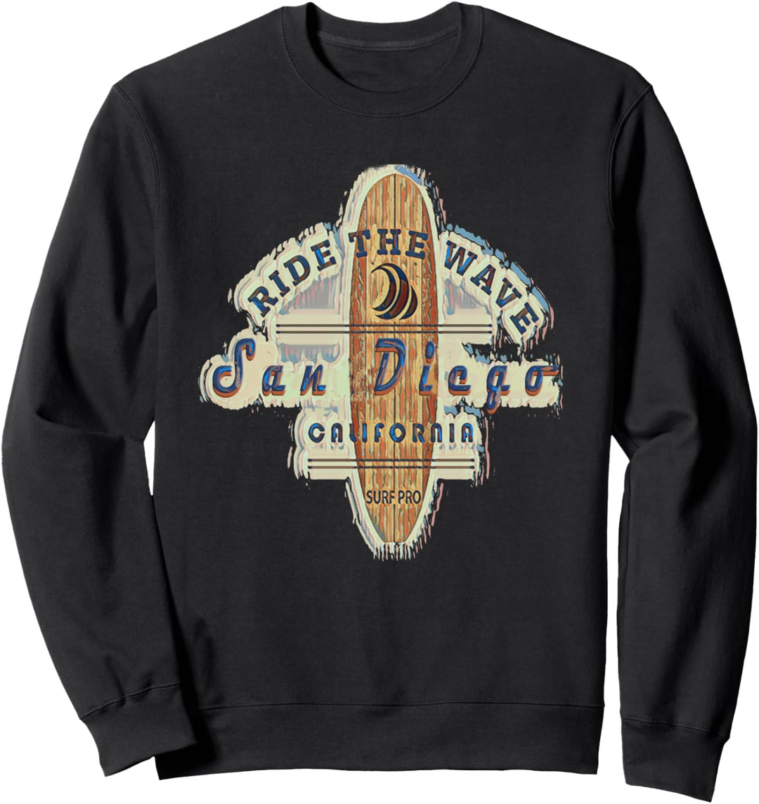San Diego California Distressed Vintage Surfen Surfbrett Sweatshirt