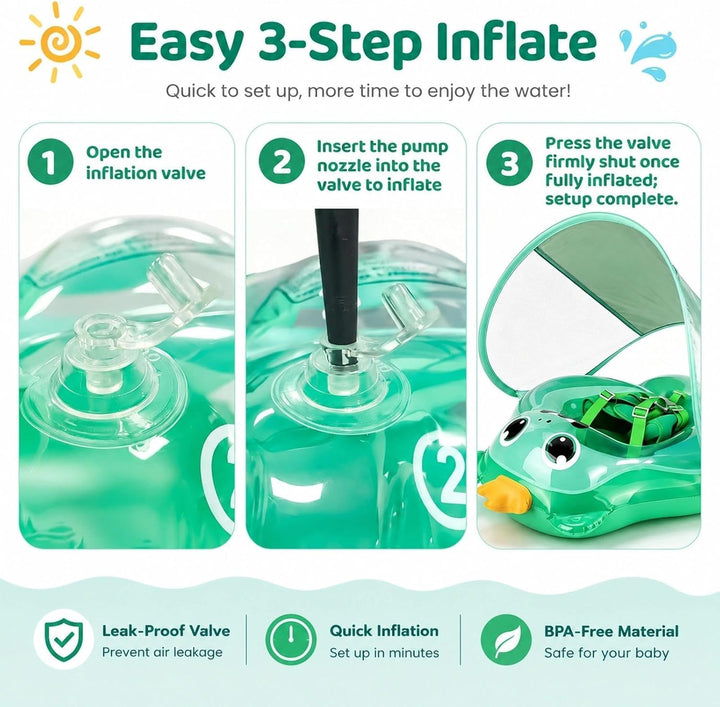Baby Schwimmring mit Sonnendach, Schwimmring Baby ab 3 Monate, Aufblasbarer Baby Swim Float mit Sich