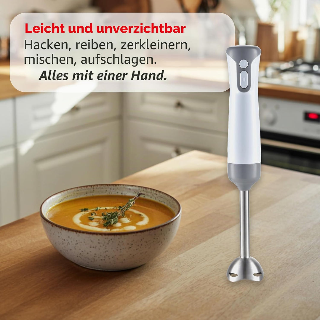 Melchioni Family MIXXXO TRIO, Stabmixer, abnehmbarer Stahlfuss, Mixer mit 2 Geschwindigkeiten, Stahl