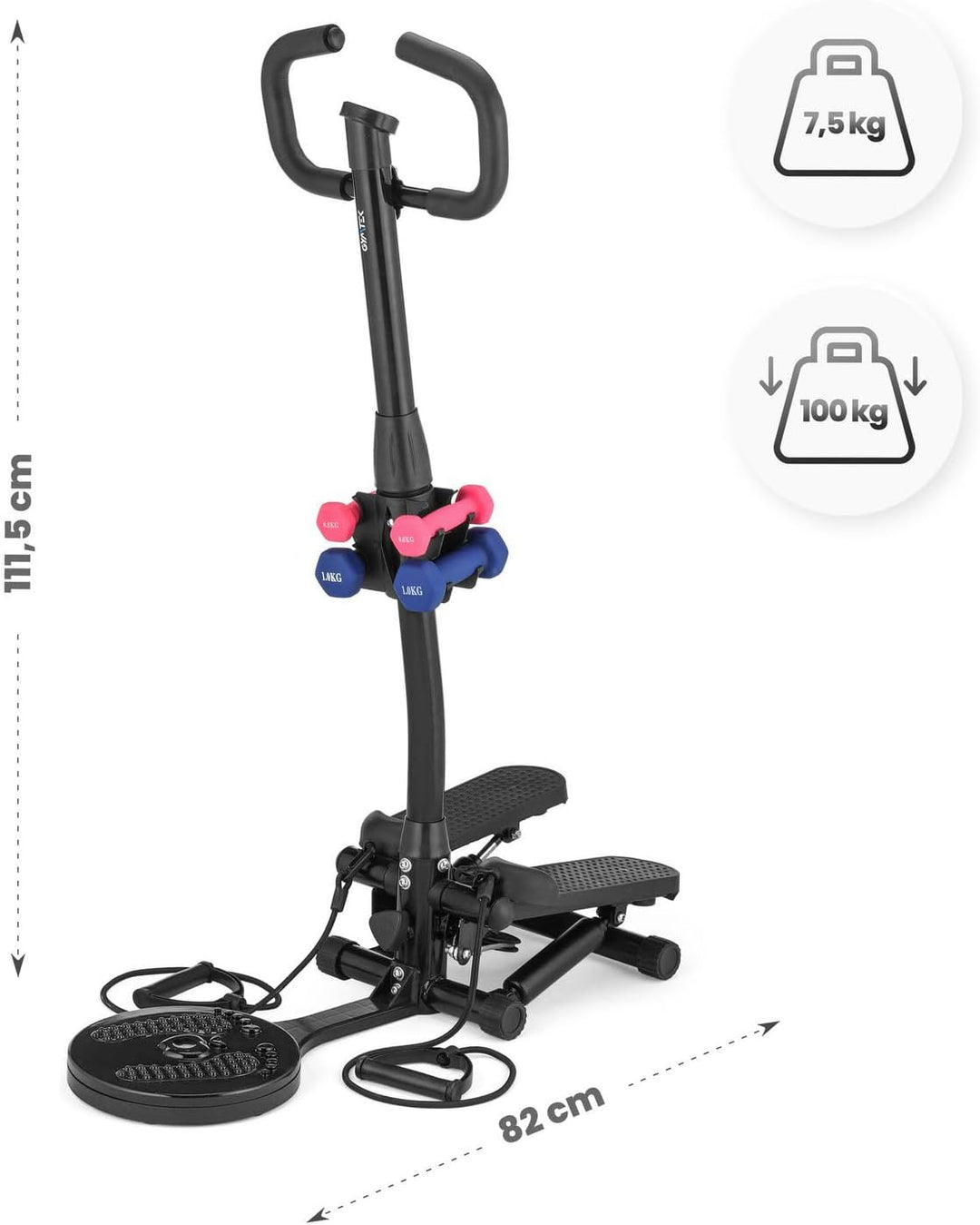 Gymtek® Stepper, Drehstepper mit Lenker, Expanderbänder, Hanteln & Twister - LCD