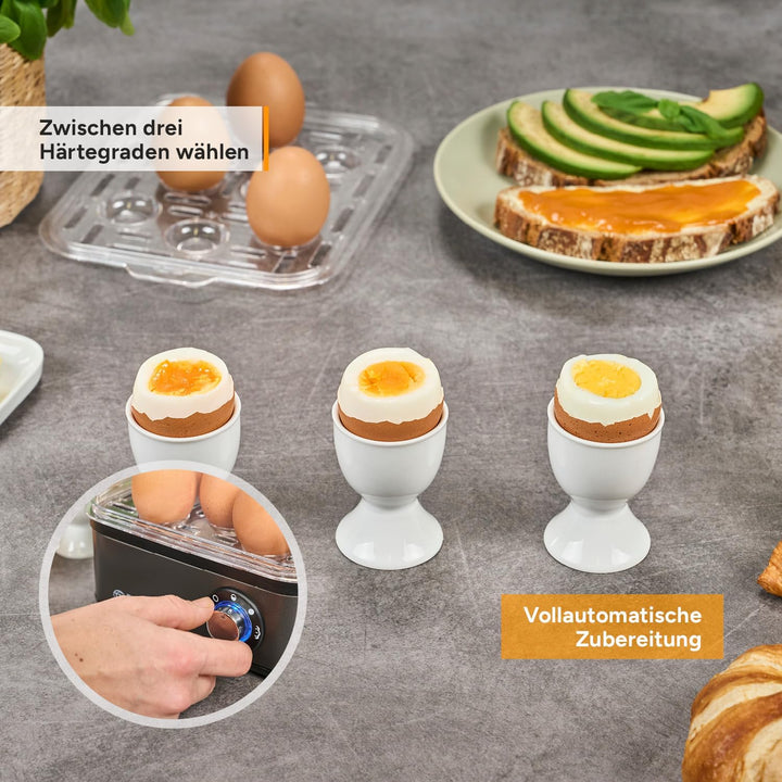 TZS First Austria Eierkocher Grau - 8 Eier Kapazität - 4 Kochstufen inkl. Dampfgarfunktion - Automat