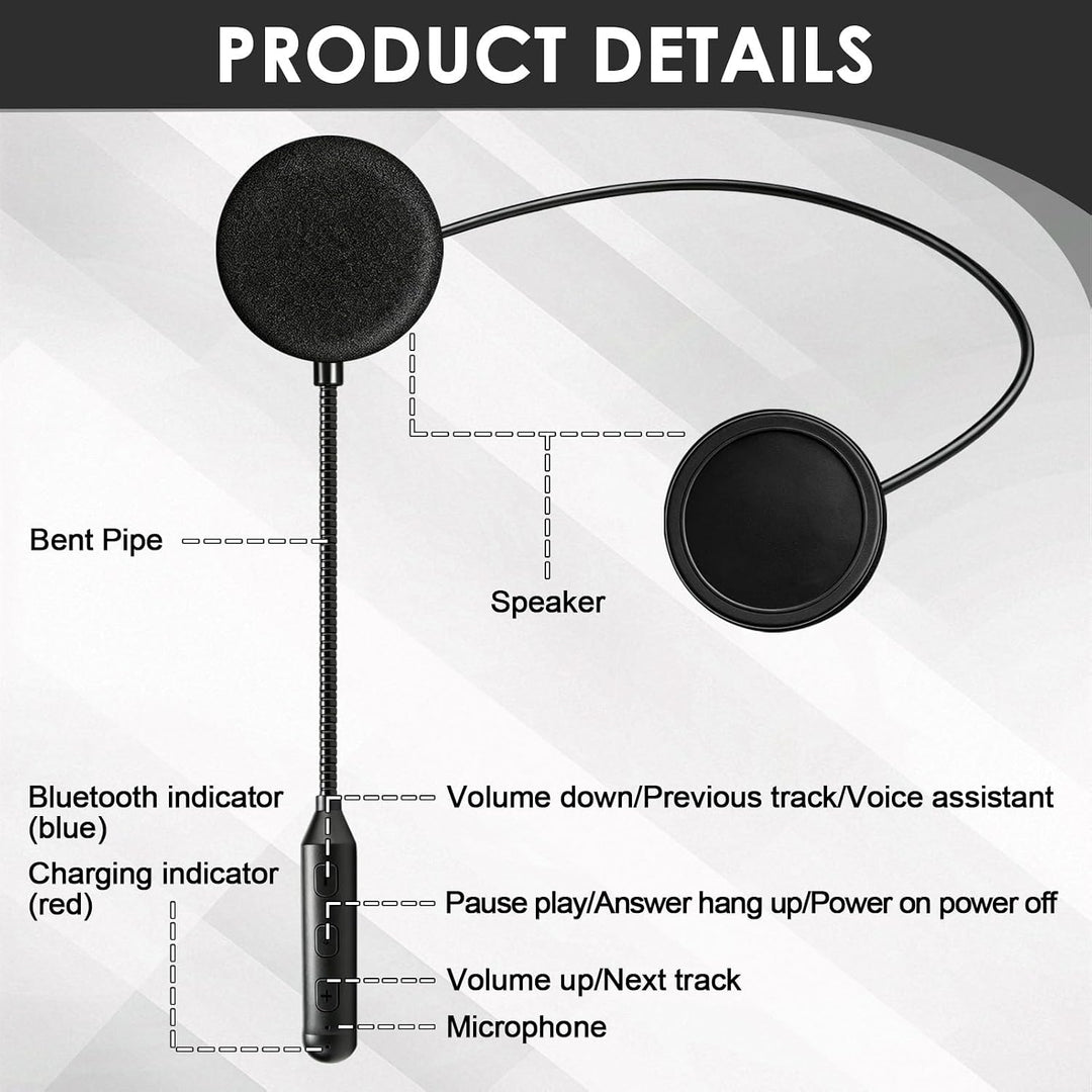 Bluetooth-Headset für Motorradhelm, Bluetooth-Kopfhörer mit 16 Std