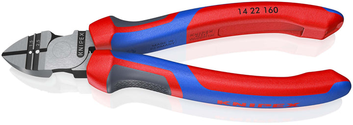 Knipex Abisolier-Seitenschneider schwarz atramentiert, mit Mehrkomponenten-Hüllen 160 mm 14 22 160
