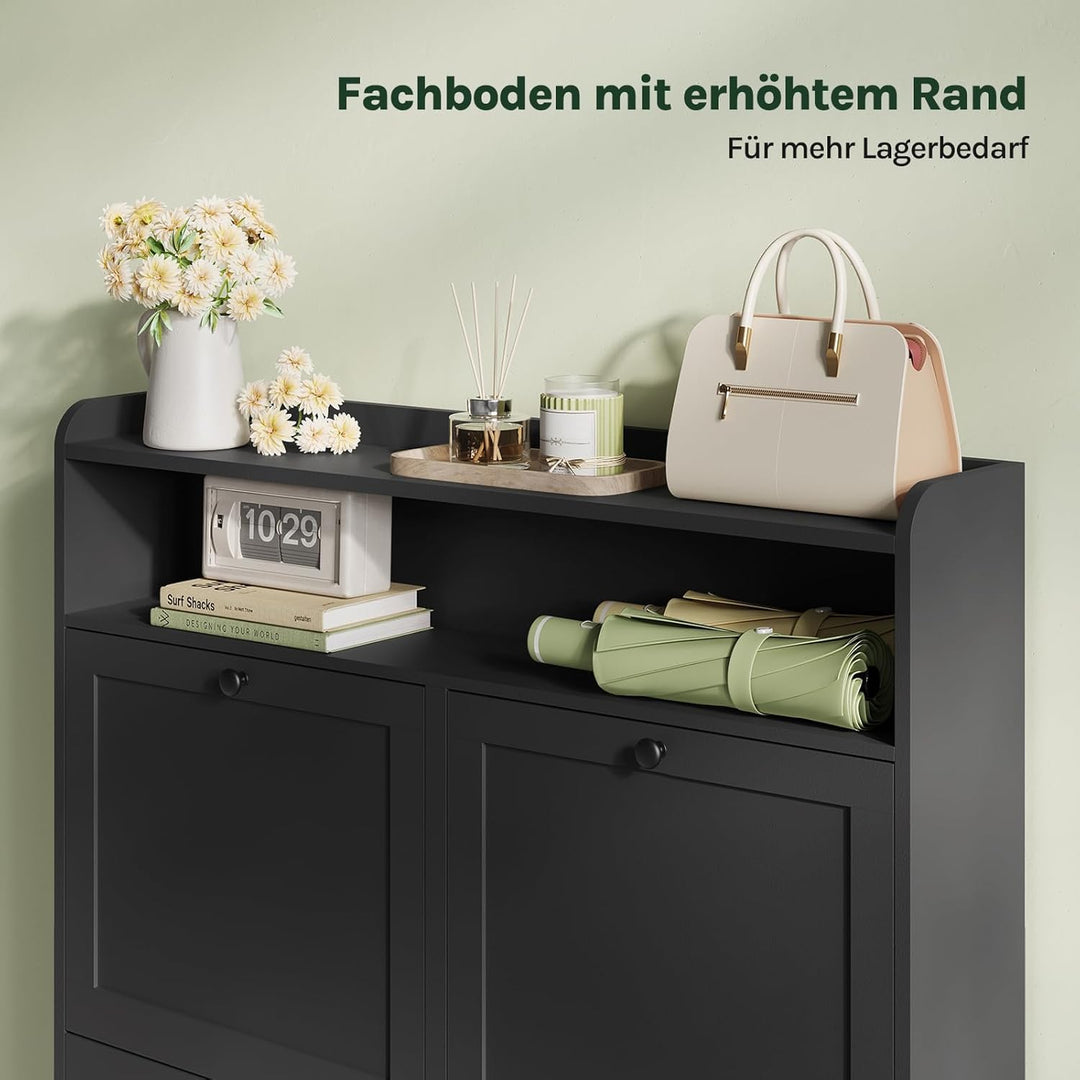 WOLTU Schuhschrank mit 4 Klappen, Schuhregal Schuhkipper schmal, Platzsparend & Robust, für 8-12 Paa