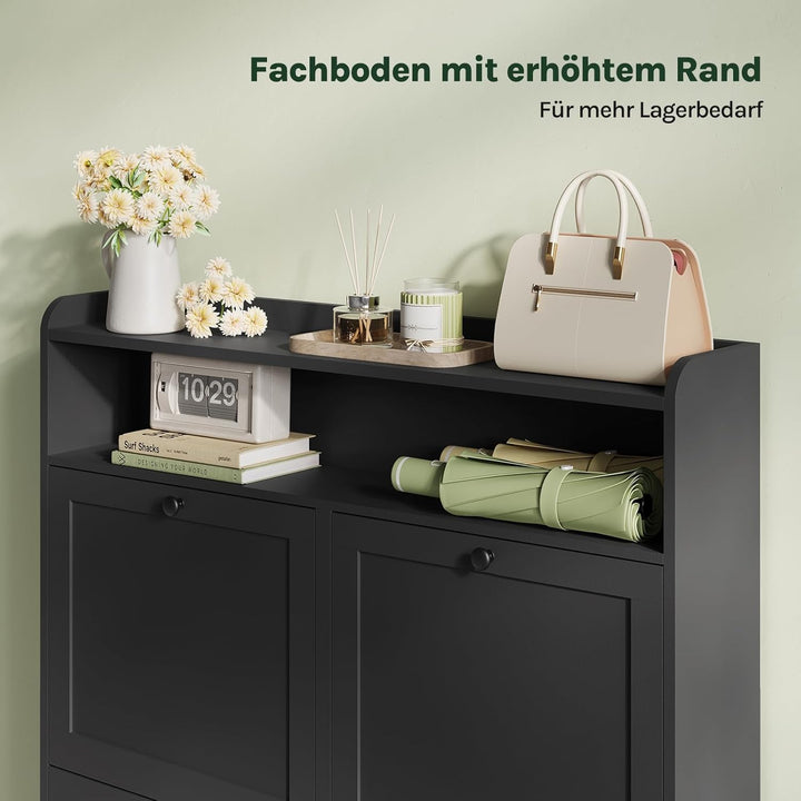 WOLTU Schuhschrank mit 4 Klappen, Schuhregal Schuhkipper schmal, Platzsparend & Robust, für 8-12 Paa