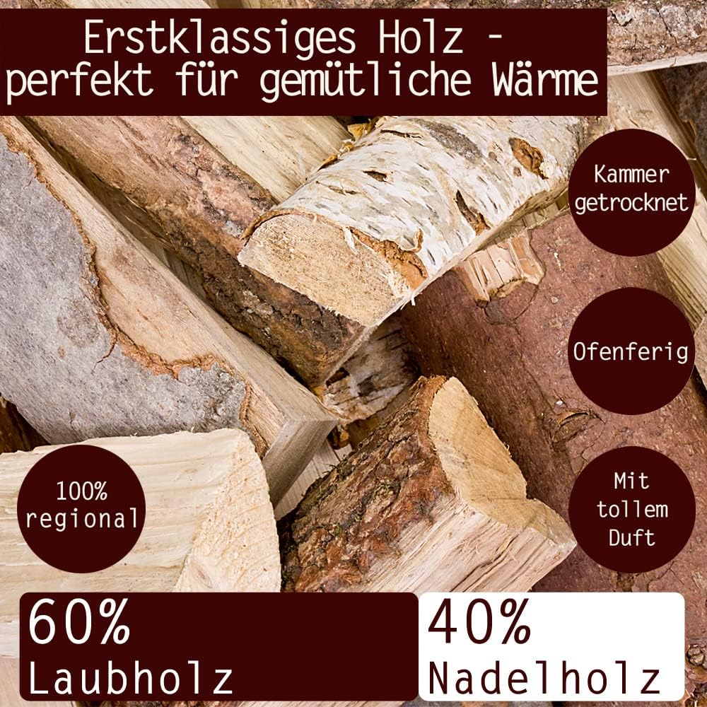 Flameup Brennholz Gemischt Kaminholz 5-500 kg Buche Eiche Birke Kiefer Fichte Holz Für Ofen und Kami